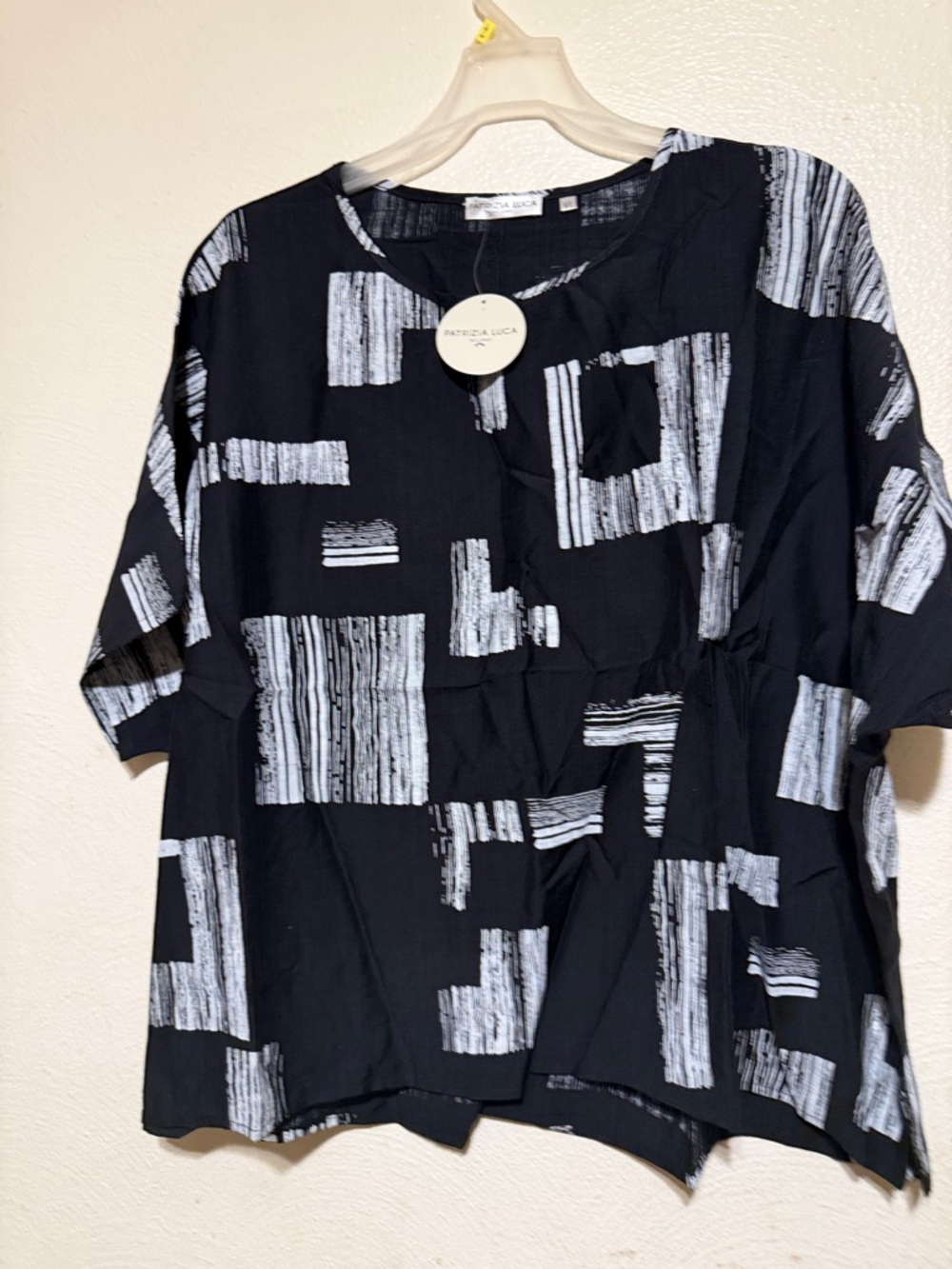 Patrizia Luca Black Top with White Geometric Blocks